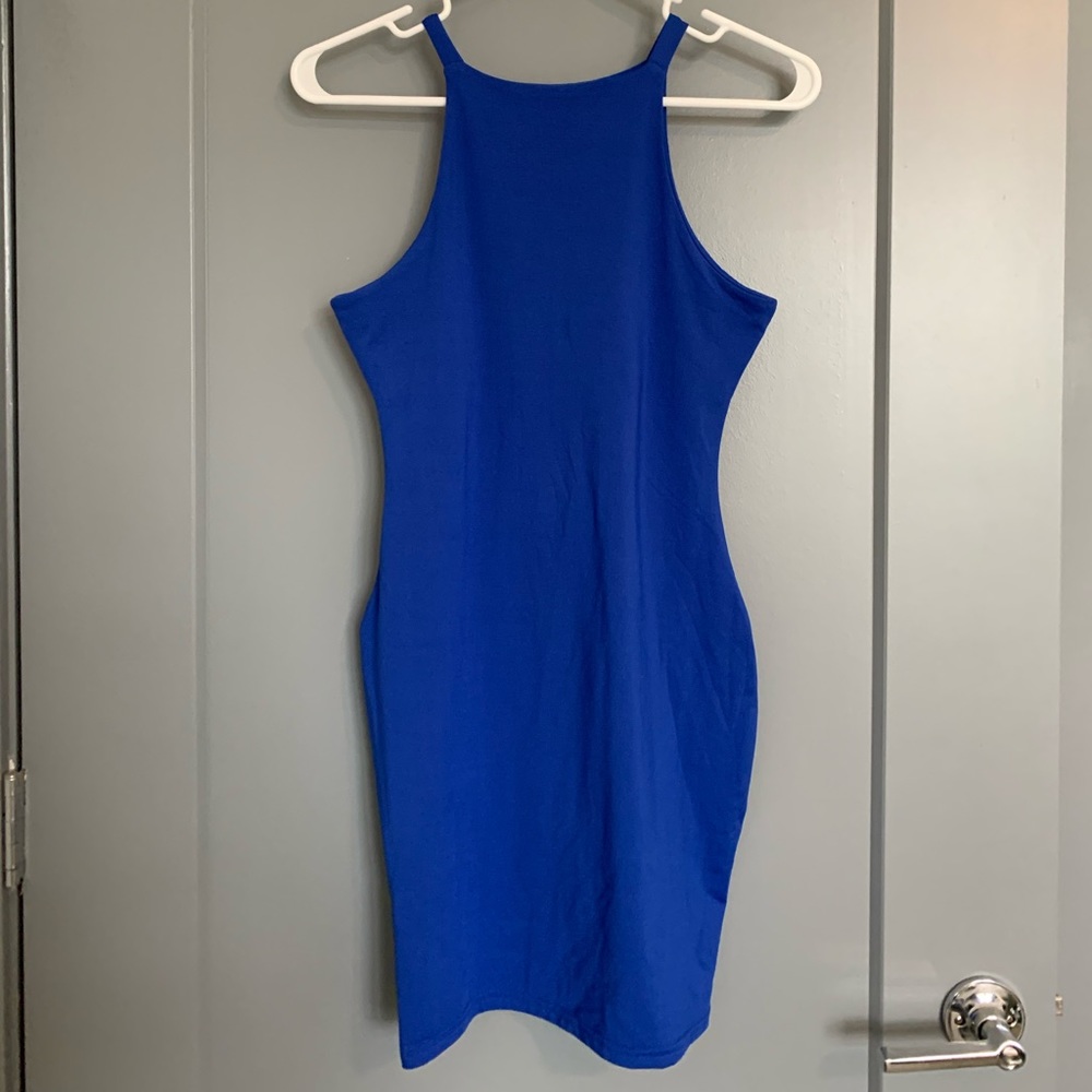 Royal blue body in high neck dress
